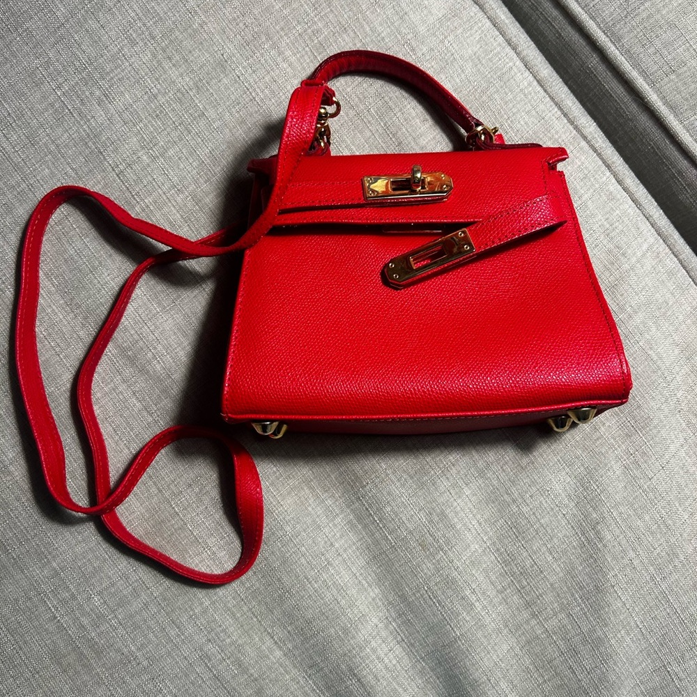 Red Structured Crossbody Top-Handle Bag